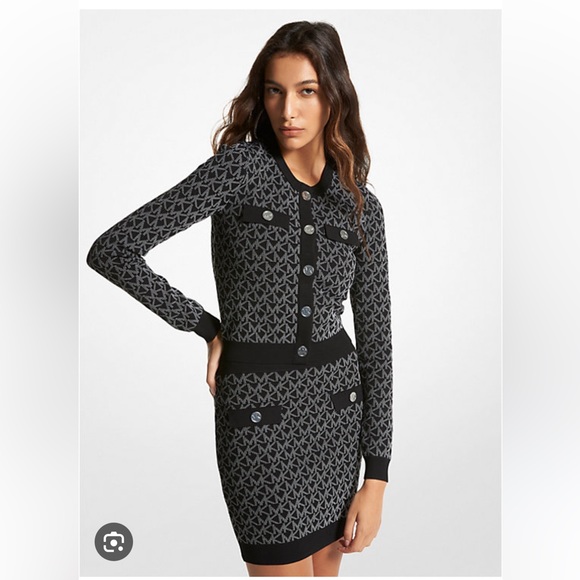 MICHAEL Michael Kors Sweaters - Silver MK Logo Jacquard Cardigan